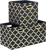 ArcaGuru 11x11x11 Cube Storage Bins, Collapsible Storage Bins Fabric Storage Cubes Organizer Baskets Box Drawers for Shelves, Closet, Wardrobe, Bookshelf, Cabinet, 3 Pack, Black