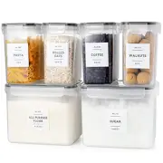 6 Pcs Airtight Flour and Sugar Containers with 132 Kitchen Pantry Labels