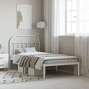 Bedroom Furniture, Metal Bed Frame Without Mattress with Headboard White 107x203 cm King Single