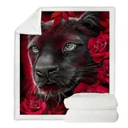 Animal Art Scarlet Rose Panther Throw Blanket