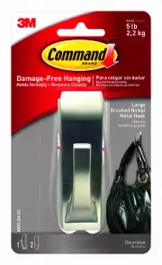 Command MR03-BN-ES Metal Modern Hook, Brushed Nickel, Large - Quantity 4