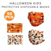 50 Pc Halloween Disposable Face Mask Kids Three Ply Medical Ear-Loop Mouth Cover