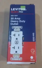 Leviton PLUS + PRO Heavy Duty Duplex Outlet 5352-WS White 20A 125V