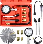 Swpeet 10Pcs Automotive Compression Tester Kit and Spark Plug Tester with Steel Metric and Imperial Feeler Gauge Assortment Kit, Universal Car and Motorcycle Engine Testing Tools