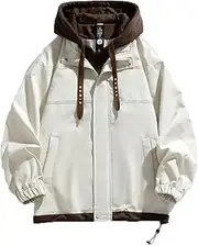 [FTIMILD] Mens Fake Two Pieces Windbreaker Spring and Fall Vibrant Color Block Coat Lightweight Jacket with Hood