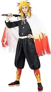 [C-ZOFEK] Rengoku Cosplay Costume Anime Kimono Outfits Cardigan for Mens Uniform with Cloak Full Set Role Play