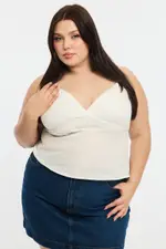 White Cami Top Self Stripe Cross Over