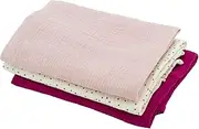 Domiva - Set of 3 Muslin Nappies Made of Cotton Gauze: 1 Print + 2 Plain Pink gronadine, 60 x 60 cm, 1 Print + 2 Plain, Pink