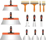 TOWEBOORY 13Pcs Stainless Steel Drywall Hand Tool Kit with 4 Paint Brushes, Wallpaper Scraper Set, Drywall Knife Set with Taping Knives Putty Knife Joint Knife