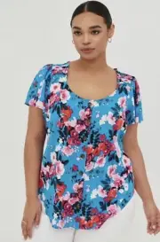 TORRID RAYON SLUB BUTTON-FRONT FLUTTER SLEEVE TOP WOMEN’S SIZE 5X NEW