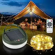 Solar Power Camping Lights String,Outdoor String Lights with 8 Modes Adjustable,IP44 Portable Camping Lantern Emergency Light for Hiking,Tent,Yard (10 Meters Solar Power Warm Lights)