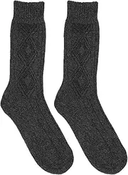 [Hann Brooks] Mens Merino Lambswool Hiking Walking Thermal Warm Boots Cable Pattern Crew Socks UK 7-11 2 Pairs Black, Black, One size