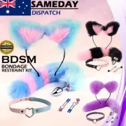 BDSM Fox Tail Anal Plug Headband Collar Nipple Clips Bondage Kit Cosplay Sex Toy