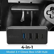 Glove Box USB Hub Ports For Tesla Model 3 Y 2021 2022 Docking Station 4-in-1 Co-pilot USB Spiliter Upgrade Data Transfer Adapter Black