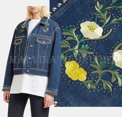 STELLA MCCARTNEY DENIM JACKET FLORAL EMBROIDERED STUDDED BLUE COTTON $1,930 42 6