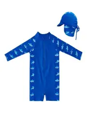 [Big Softies] Long Sleeve Rashie with Swim Hat-Shark in Navy