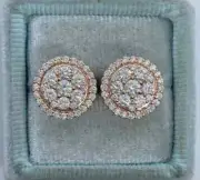 2Ct Round Cut Real Moissanite Cluster Stud Earrings 14K Rose Gold Silver Plated