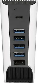 5 Port USB Hub Extender for PS5 Accessories, Include 4X USB 2.0 1x USB Fast Charging Port 1x USB C Port, High Speed Expansion Hub for PS5 Game Console