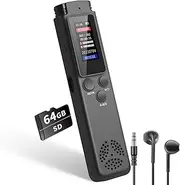 64GB Digital Voice Recorder Voice Activated Recorder for Lectures Meetings, Audio Recorders with Playback, Password, Variable Speed, Tape Recorders USB Charge, MP3