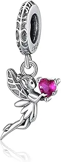 [Su-Carata] 925 Sterling Silver Bead Charm for Pandora Bracelets and Necklaces, Flower fairy Pendant Charm Jewelry Gifts, Sterling Silver, Cubic Zirconia