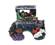 Aquarium Treasure Box Ornament Hideout Cave Lifelike Resin Jewelry Box Decoration for Freshwater Saltwater Tank Blue