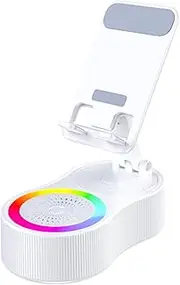 Phone Holder with Speaker,Wireless Speaker with Charger | Anti-Slip Base Adjustable Cell Phone Holder with Ambient LED Light for Home Travel