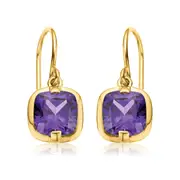 9ct Yellow Gold Cushion Cut 6mm Amethyst Drop Earrings
