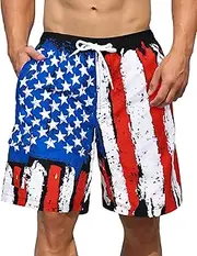 [MaciRept] Men's Swim Trunks Quick Dry Board Shorts Swimming Trunks for Men 9 Inch Bathing Suit Mesh Lining Swimwear, American Flag, Medium
