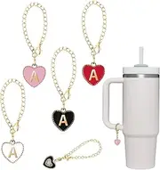 [Seven uncles] 4PCS Letter Charm Accessories for Stanley Cup, Heart Shape Initial Charm Name ID Handle Charm for Modern Tumbler, Fits for All Water Cup Handles