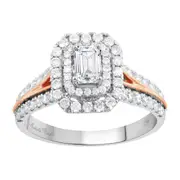 Love by Michelle Beville Emerald Cut Double Halo Ring with 1.00ct of Diamonds in 18kt Gold