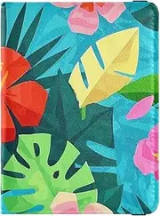[Amooorous] Geometric Abstract Flower Leaf Blue Summer Leather decorative passport holder for travel family Vaccine Case Protector Cover Passport Cover Ultra Slim, Geometric abstract flower leaf blue summer, 1