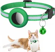 Airtag Cat Collar, Reflective Airtag Cat Collar with Bell and Prefect Size Waterproof Airtag Holder in 3/8" Width, Beautiful Cat Collar with Breakaway Safety Buckle for Kitten Puppy (Green)