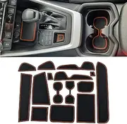 DREOOCAR Liner Mats Compatible with Toyota RAV4 2019-2024 2025 RAV 4 Prime 2021-2025 Accessories Custom Fit Cup Holder Liner Door Pocket Center Console Anti Dust Insert Pads 15 Pcs Set Orange Trim