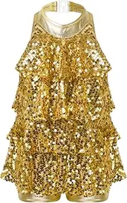 [Loodgao] Kids Girls Sparkly Sequins Dance Dress Jazz Latin Dance Leotard Stage Performance Costume