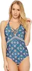 Laundry by Shelli Segal Women's Butterfly Twin Plunge One-Piece, Deep Teal, M