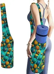 JKLQWH Smiley Face Printed Yoga Mat Bag Long Tote with Pockets for Your Yoga Accessories Exercise Yoga Mat Carrier Holder Multi-Functional Storage Bag Holds Most Pilates Mats