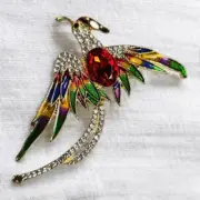 Rhinestone Phoenix Brooch Red Gemstone Mythical Bird Feathers Lapel Pin Backpack