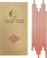 Foil Iridescent Pink Coral Paper Straws, Cocktail Straws Disposable