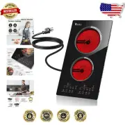 Portable 2 Burner Electric Cooktop 110V - Stylish Ceramic Stove with Timer & ...
