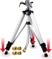 Impact Sprinkler on Adjustable Tripod Base, 360 Degree Large Area, with 3/4" Thr