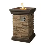 Teamson Home Rock Gas Fire Pit 20" Square Adjustable Flame Electronic Ignition
