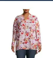 NWT TERRA & SKY WOMEN'S WOVEN VNECK LONG SLEEVE TUNIC MULTICOLORED SIZE 0X(14W)