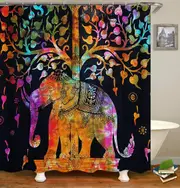 Colorful Indian Elephant Statue Shower Curtain