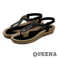 在飛比找momo購物網優惠-【QUEENA】平底涼鞋 編織涼鞋/波西米亞民族風簡約編織造