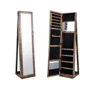 Costway Jewellery Organiser Cabinet Floor Mirror with Back Shelf Brown