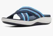 Clarks Womens Cloudsteppers Mira Isle Dark Navy Comfort Slide Sandals