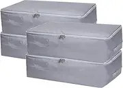 JMIATRY 4 Pack Underbed Storage Boxes with Lid, 50L Foldable Underbed Storage Bags with Handles and Zips, Large Clothes Moving Bag for Quilts, Clothes, Blankets and Bedding