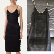 BURBERRY Melina Chain Trim Fringed Dress Black US04 EU38 Made In Italy Org$4190