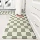 Set Of 2 Kitchen Comfort Non Slip Rug Mats Beige Sage Checkered Grid