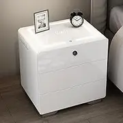 3-Drawer Bedside Table, Bedside Table, Bedside Table, Bedside Table with Charging Station, Smart Fingerprint Lock Bedside Table (Color : A-Left, Size : 50cm/19.7in)